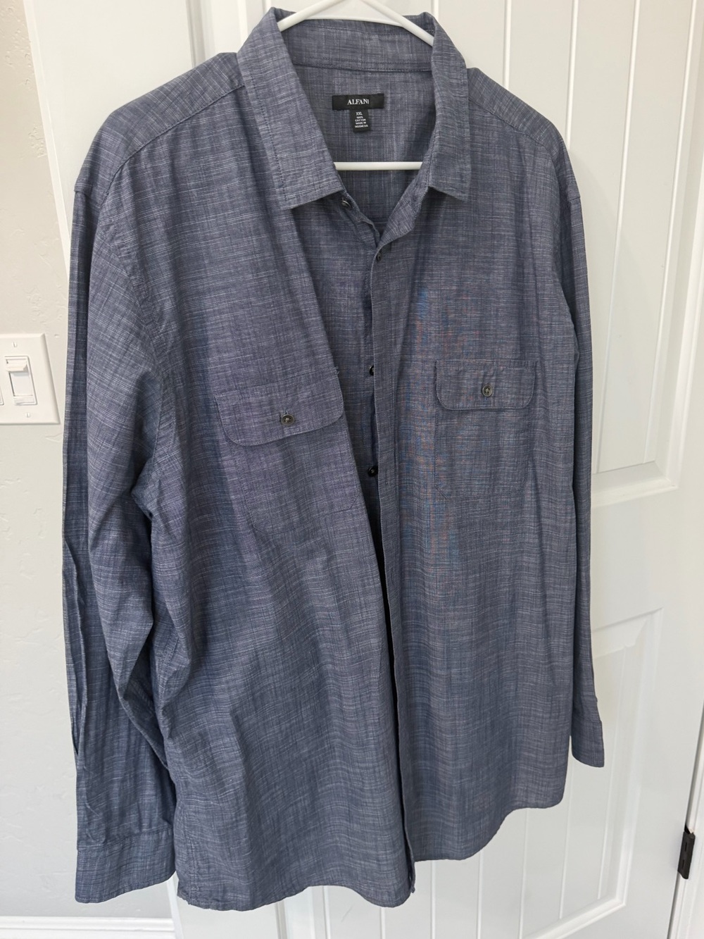 Alfani Men's Heathered Navy Button-Down Long Sleeve Shirt